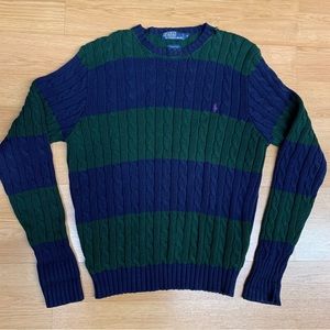 Vintage Polo Ralph Lauren Cable Knit Striped Crewneck Sweater Men's Size Medium